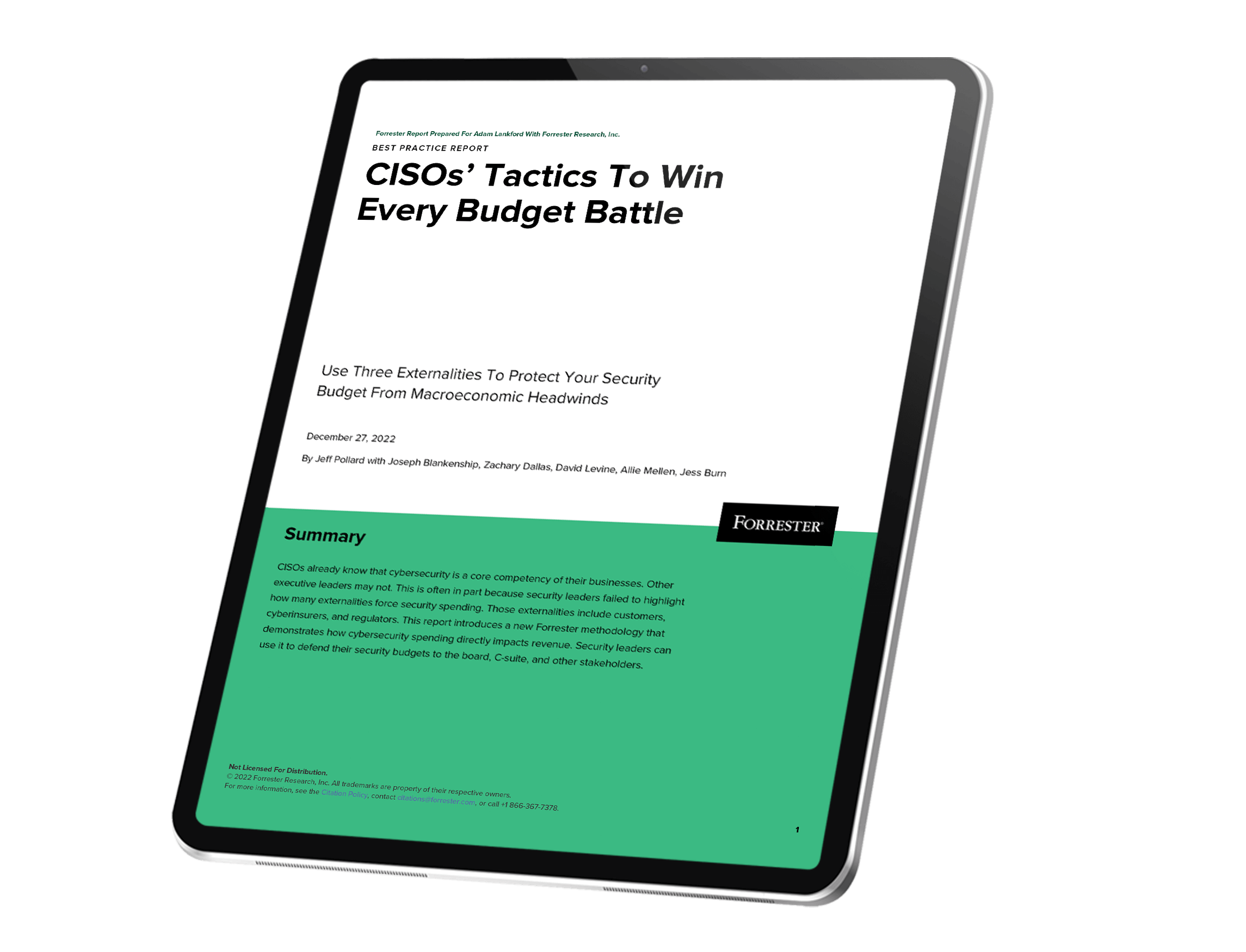 Forrester Report Cover For CISOs Tactics To Win Every Budget Battle
