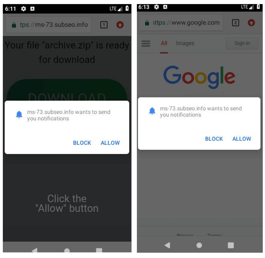   Bildirim dolandırıcılığı APK'larına örnek.