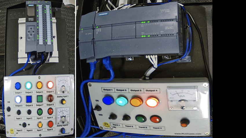 A snapshot from our internal video feed of the ICS Lab, showing two of the devices used during this research