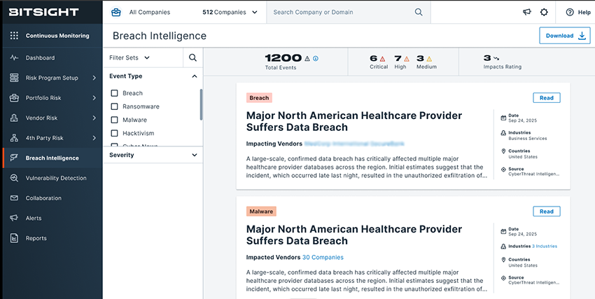 Fig1 A stream of breach intelligence tailored to your vendor ecosystem