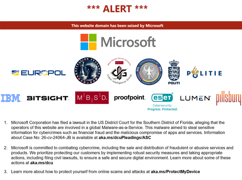 Figure 10 - Splash page shown on seized domains.