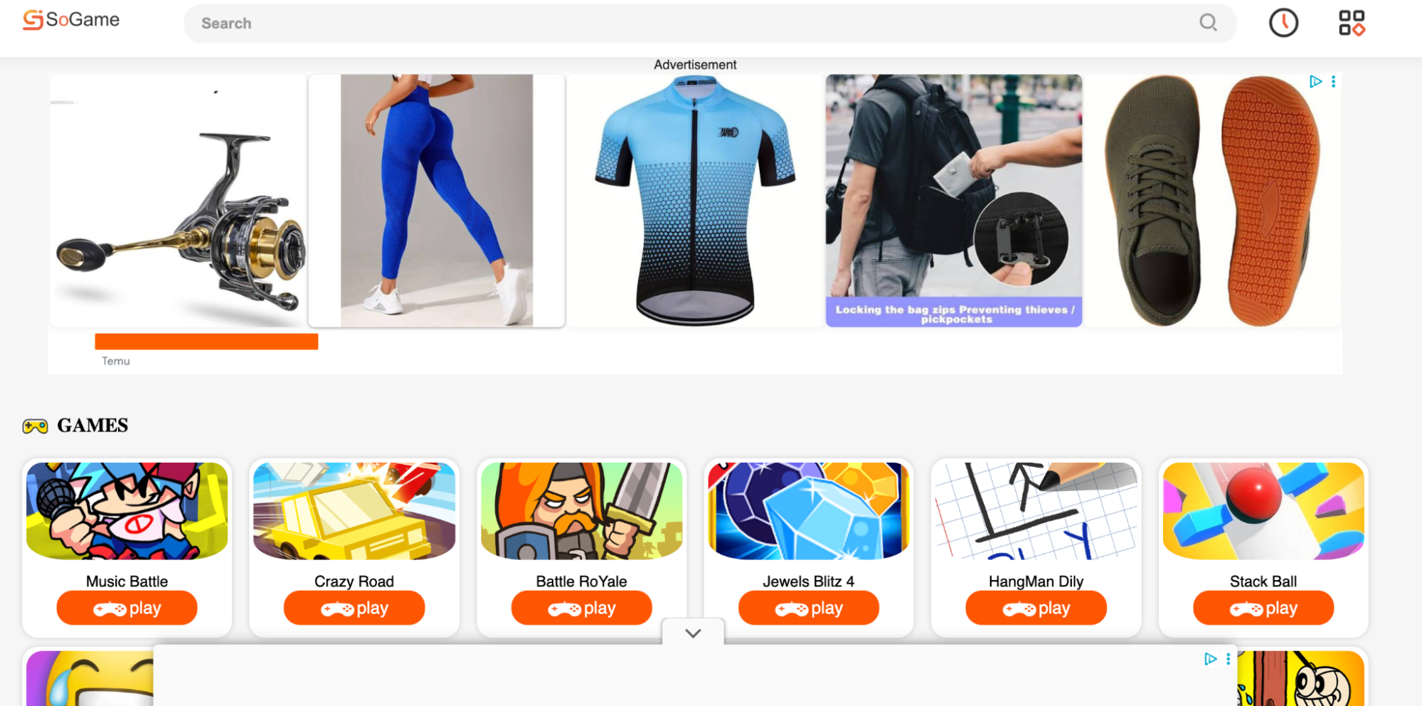 Ad landing website, with Taboola -Temu- ads