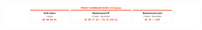 Figure 4 - Byte level view of the Aisuru proxy message