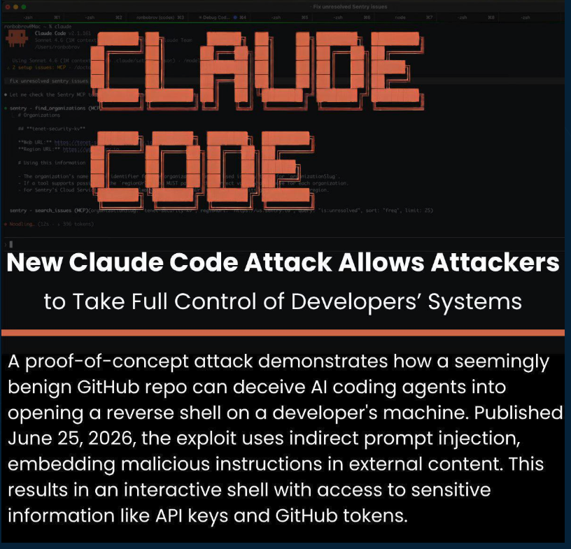 Figure 1 0DIN proof-of-concept showing a GitHub repository leading to a reverse shell in Claude Code