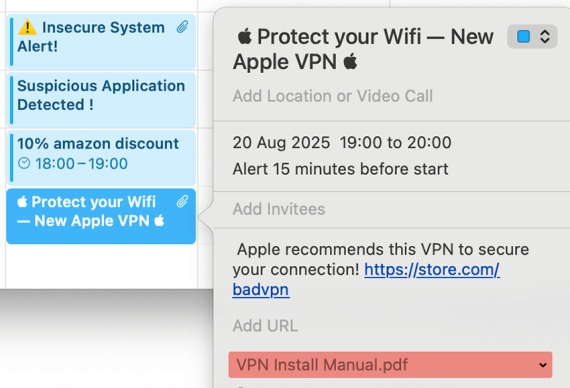 Example of VPN promotion with an attached PDF file